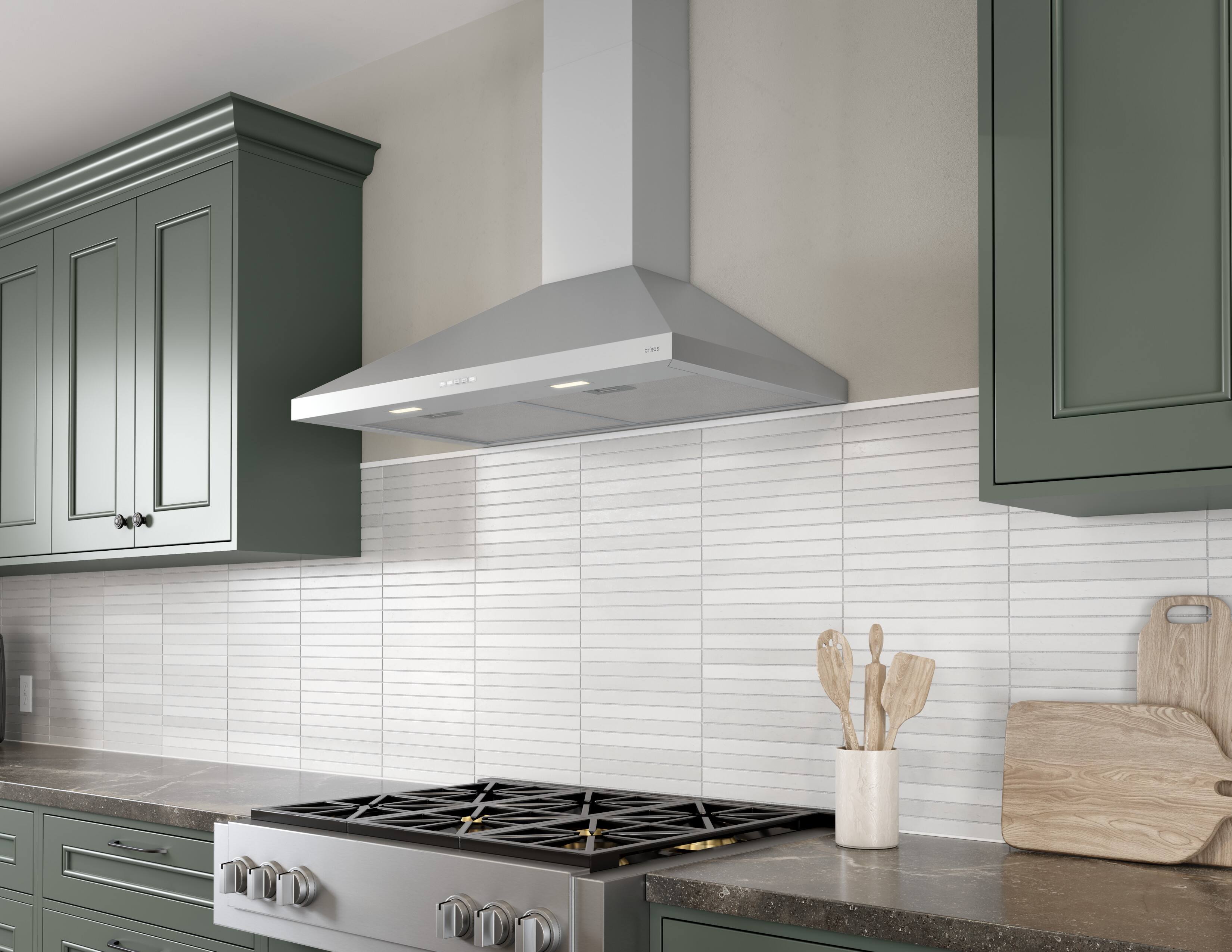 Alt View 12. Zephyr - Brisas 36 in. 600 CFM Traditional Wall Mount Range Hood with LED Lights - Stainless Steel + Glass.