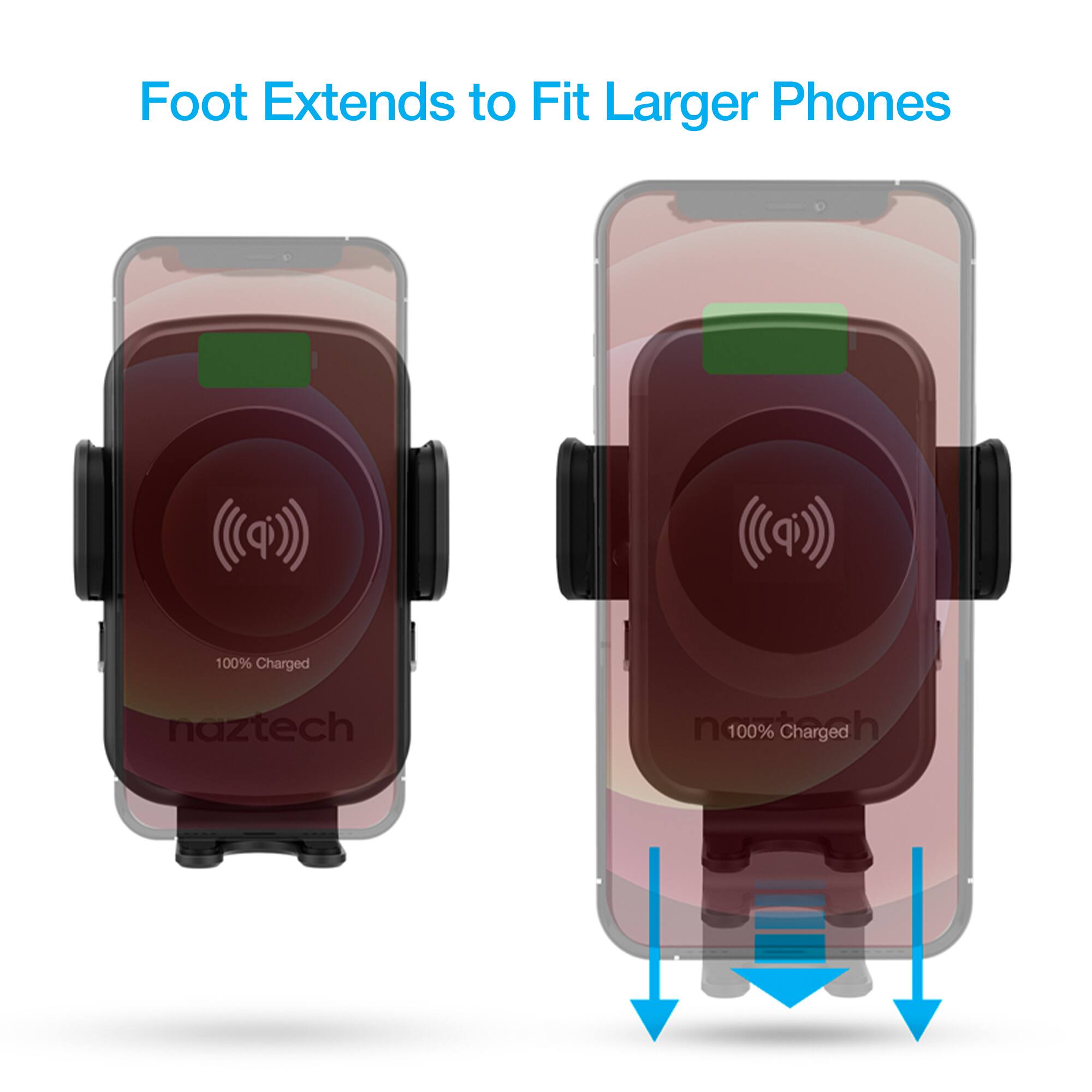 Foot Extends to Fit Larger Phones

100% Charged

naztech

100% Charged