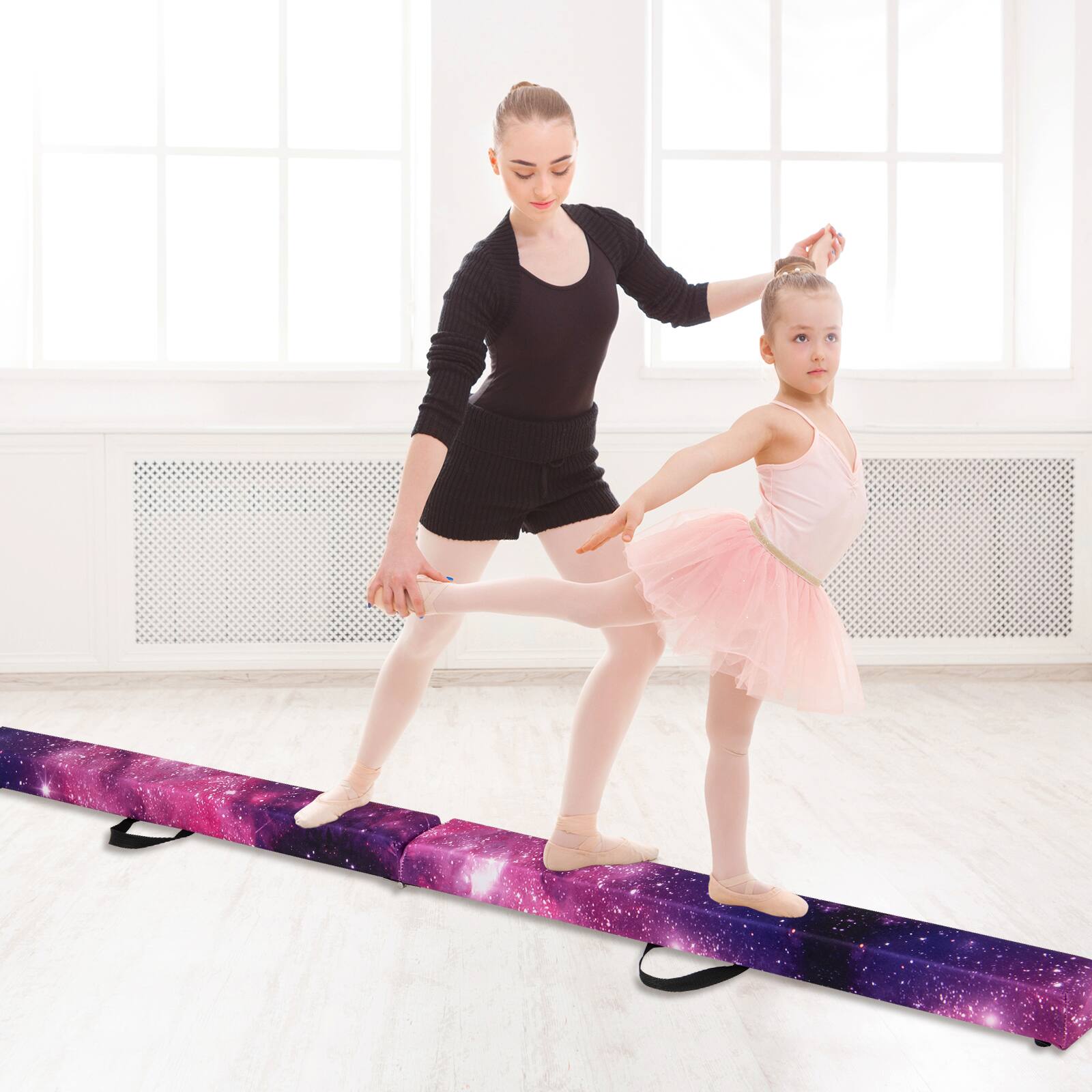 Alt View 1. Gymax - Gymax 9 FT Folding Balance Beam w/ Solid Wood Base & Anti-slip Bottom for Kids Teens Magic Star - Mix Gray.