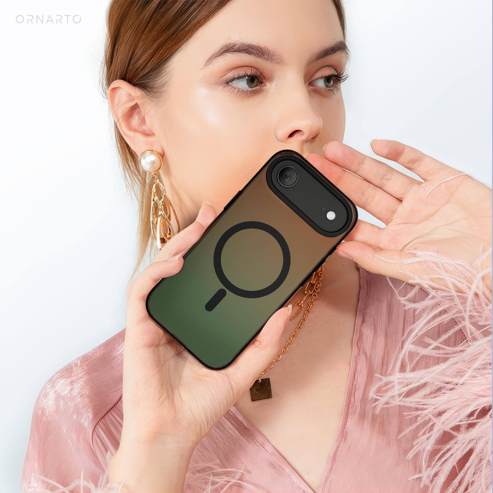 Alt View 6. Ornarto - ORNARTO for iPhone Air Case 6.5", Compatible with MagSafe,Electroplated Iridescent Protective Phone Cover-Midnight Black - Midnight Black.