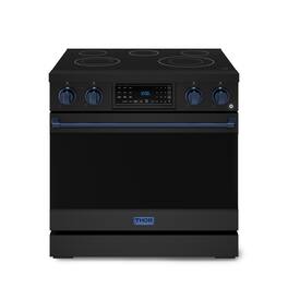 Gordon Ramsay Series by Thor Kitchen 6.0 Cu. Ft Freestanding Electric Range with Navy Blue Hardware - Black