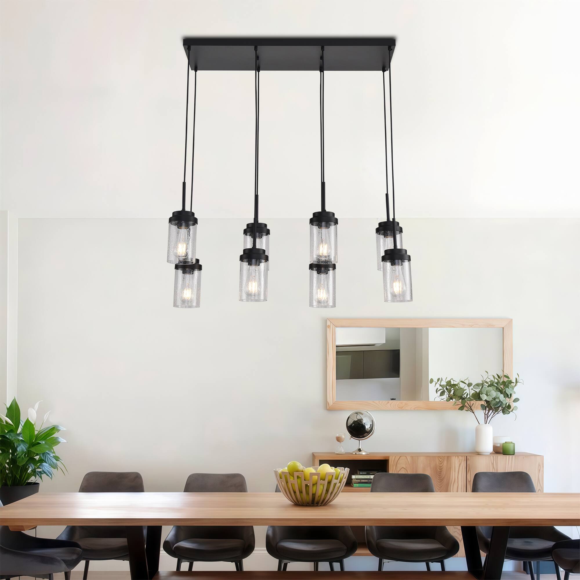 Back. RYHNUYNE - 8 Lights Kitchen Island Lighting, Modern Black Linear Chandelier, Dining Room Light Fixture for Kitchen Bar - Black.