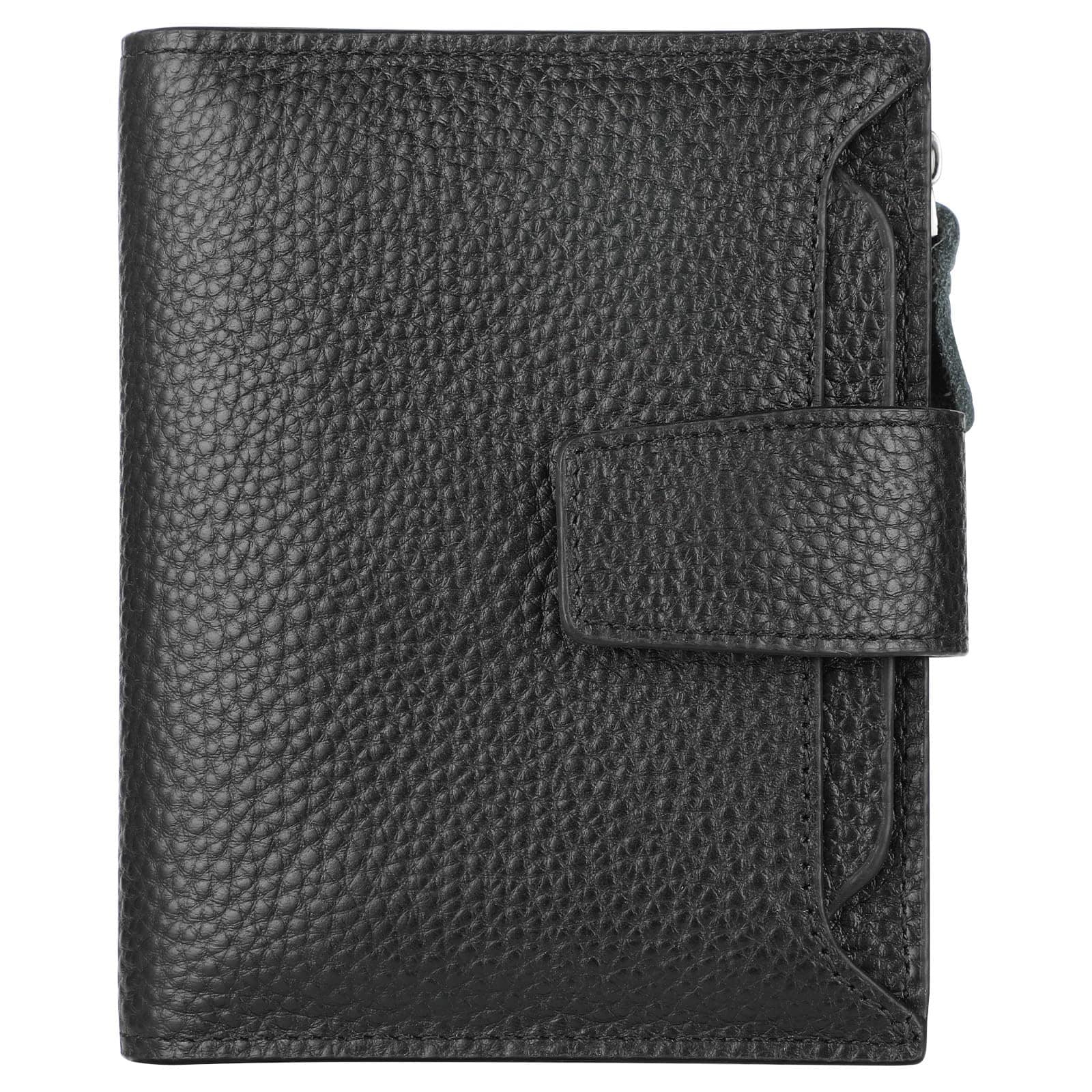 Wikistore - Small Womens Wallet Genuine Leather RFID Blocking Bifold Purse ID Windows - Black