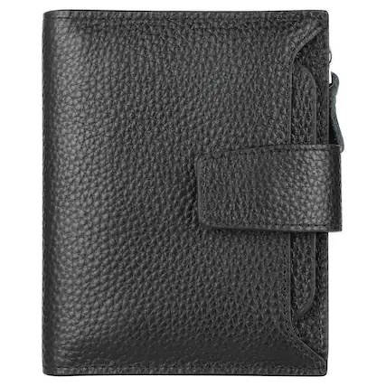 Front. Wikistore - WIKISTORE Small Womens Wallet Genuine Leather RFID Blocking Bifold Purse ID Windows - Black.