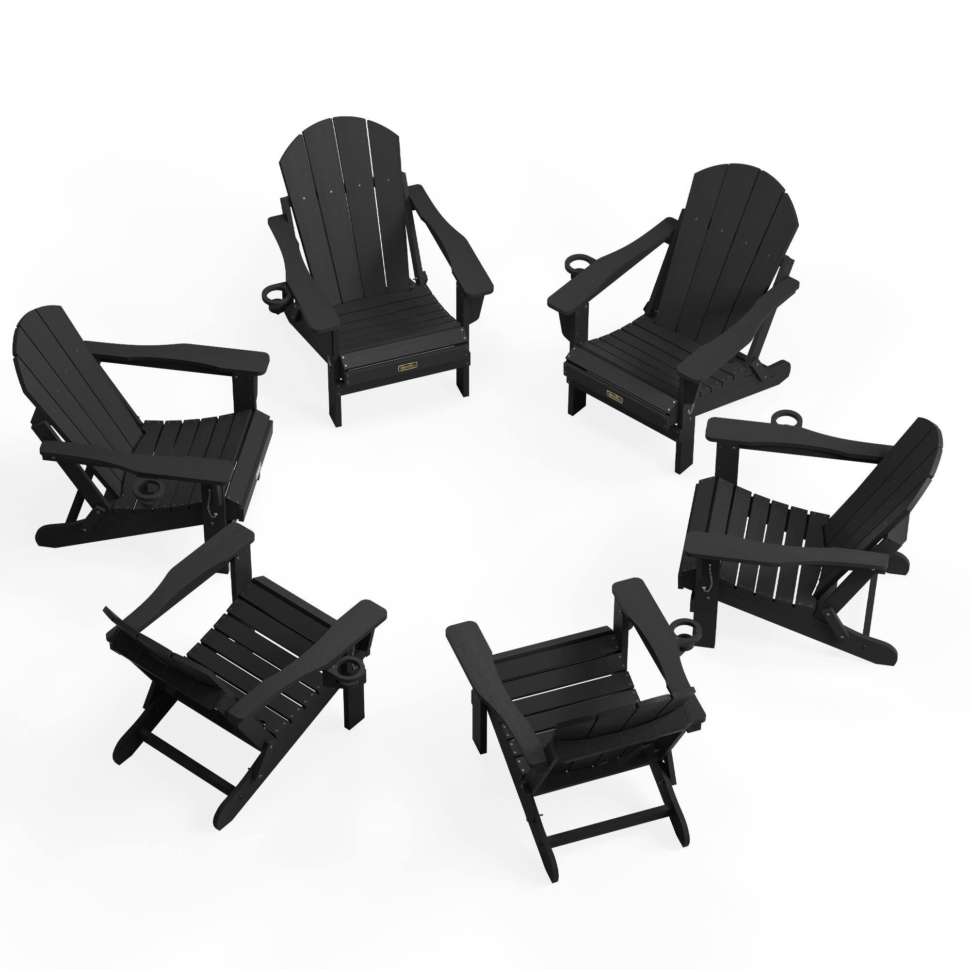 Front. SERWALL - SERWALL Folding Adirondack Chairs Set of 6, Weather Resistant Patio Chairs with Cup Holder Fire Pit, Black - Black.