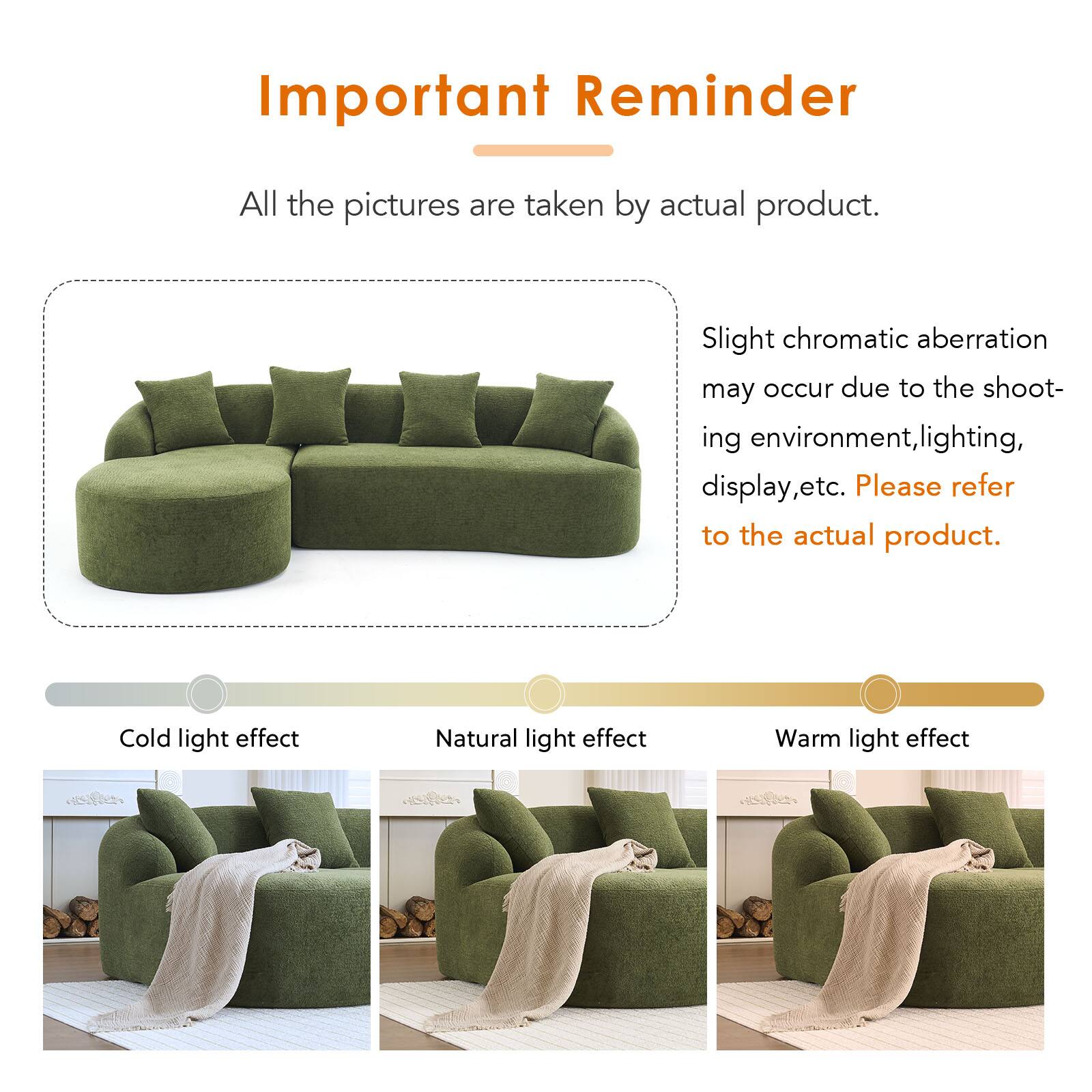 Important Reminder

All the pictures are taken by actual product.

Slight chromatic aberration may occur due to the shooting environment, lighting, display, etc. Please refer to the actual product.

Cold light effect  
Natural light effect  
Warm light effect