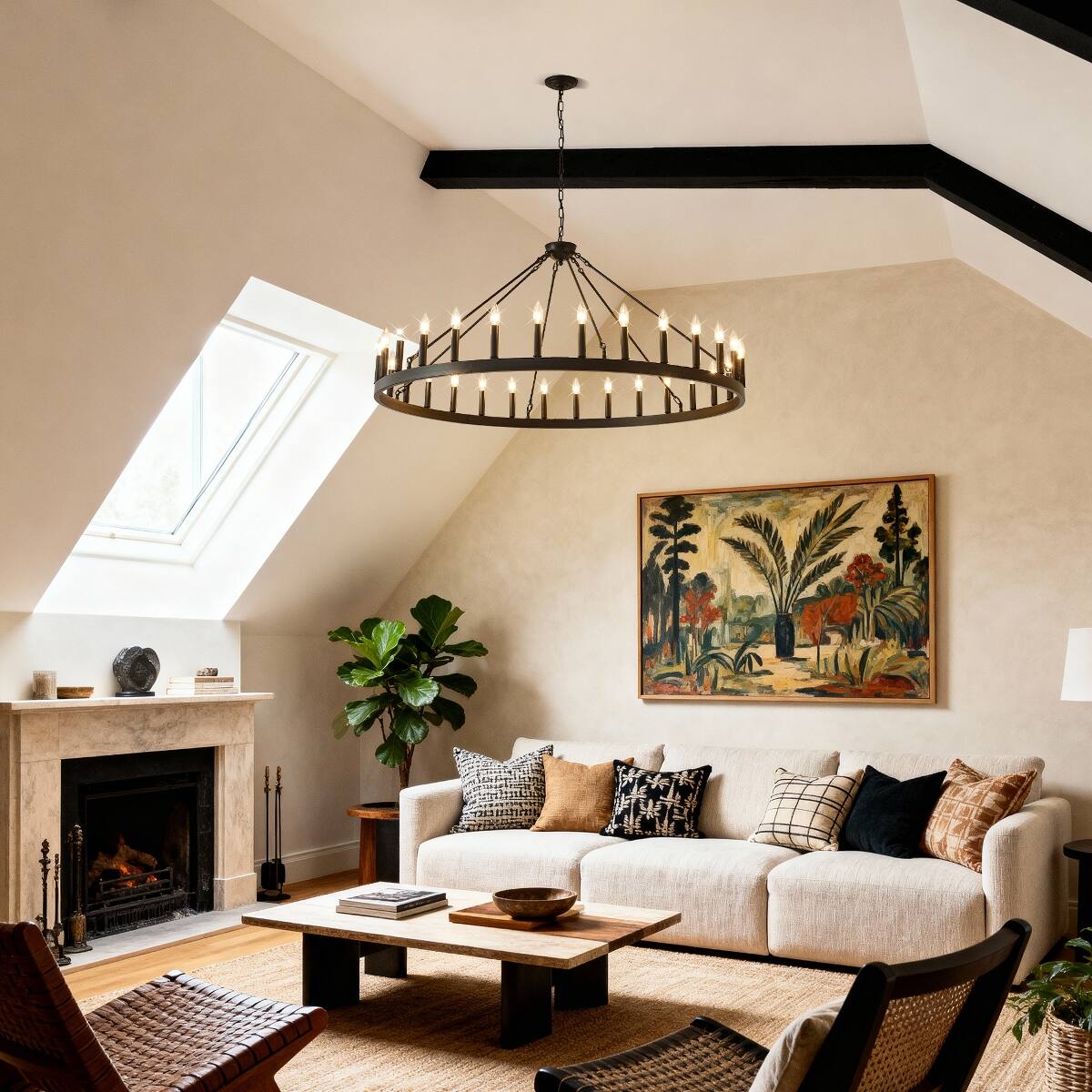 Alt View 1. Loheer - Loheer Matte Black Wagon Wheel Chandelier, Thirty Light E12 Farmhouse Ceiling Fixture for Large Rooms.