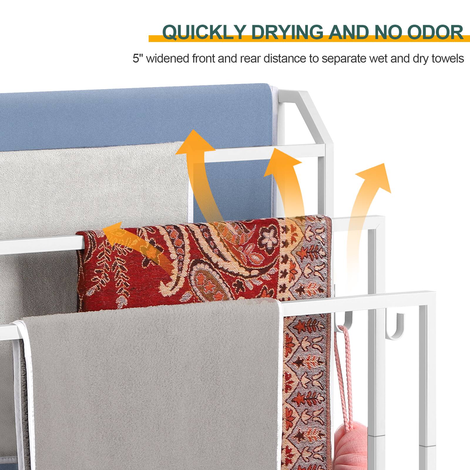 QUICKLY DRYING AND NO ODOR  
5" widened front and rear distance to separate wet and dry towels
