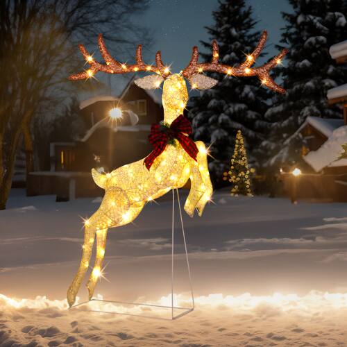 Front. Winado - 5FT Christmas Jumping Reindeer Pre-lit with Lights for Indoor Outdoor Yard Porch Holiday Ornament Displays Decoration - White.