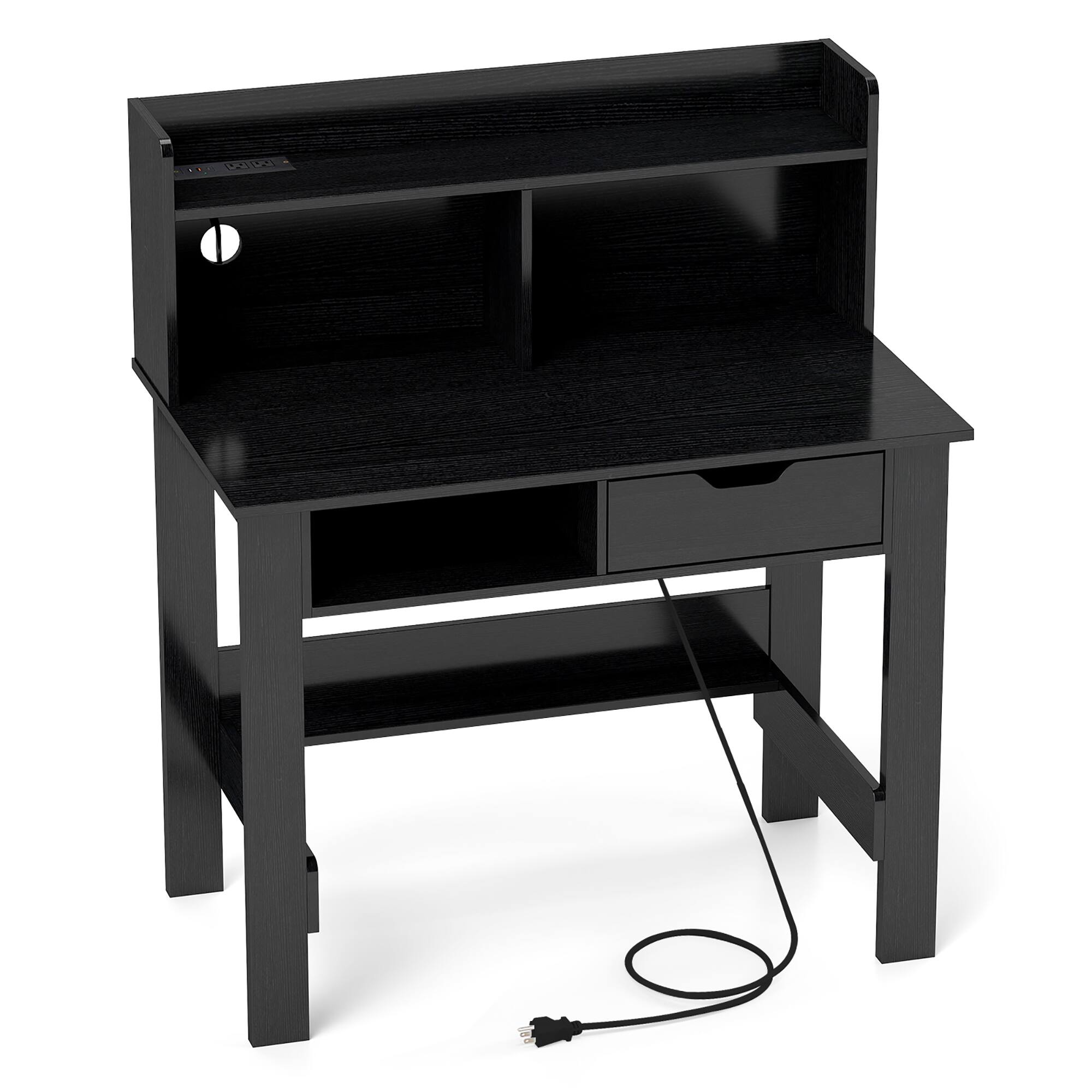 Alt View 9. Gymax - Gymax Computer Desk w/ Power Outlets & USB Ports & Type-C Hutch Open Shelf Drawer - Black.