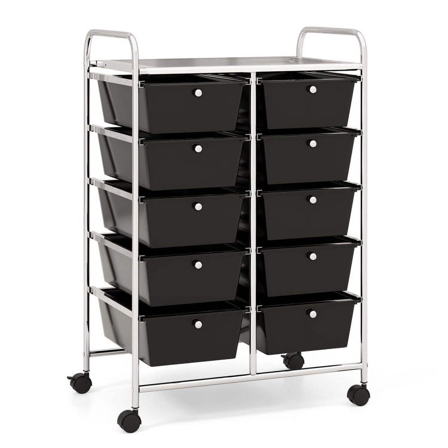 Kadyn - Filing Cabinet Office Drawers, Office Storage Cabinet,10-Drawer Rolling Storage Cart-Black