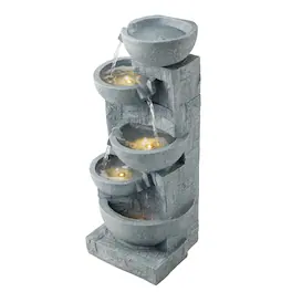 VEVOR - 31.5-Inch Outdoor Water Fountain with LED Light, 5-Tier Cascading Bowl Design, Floor-Standing Waterfall Feature - Gray