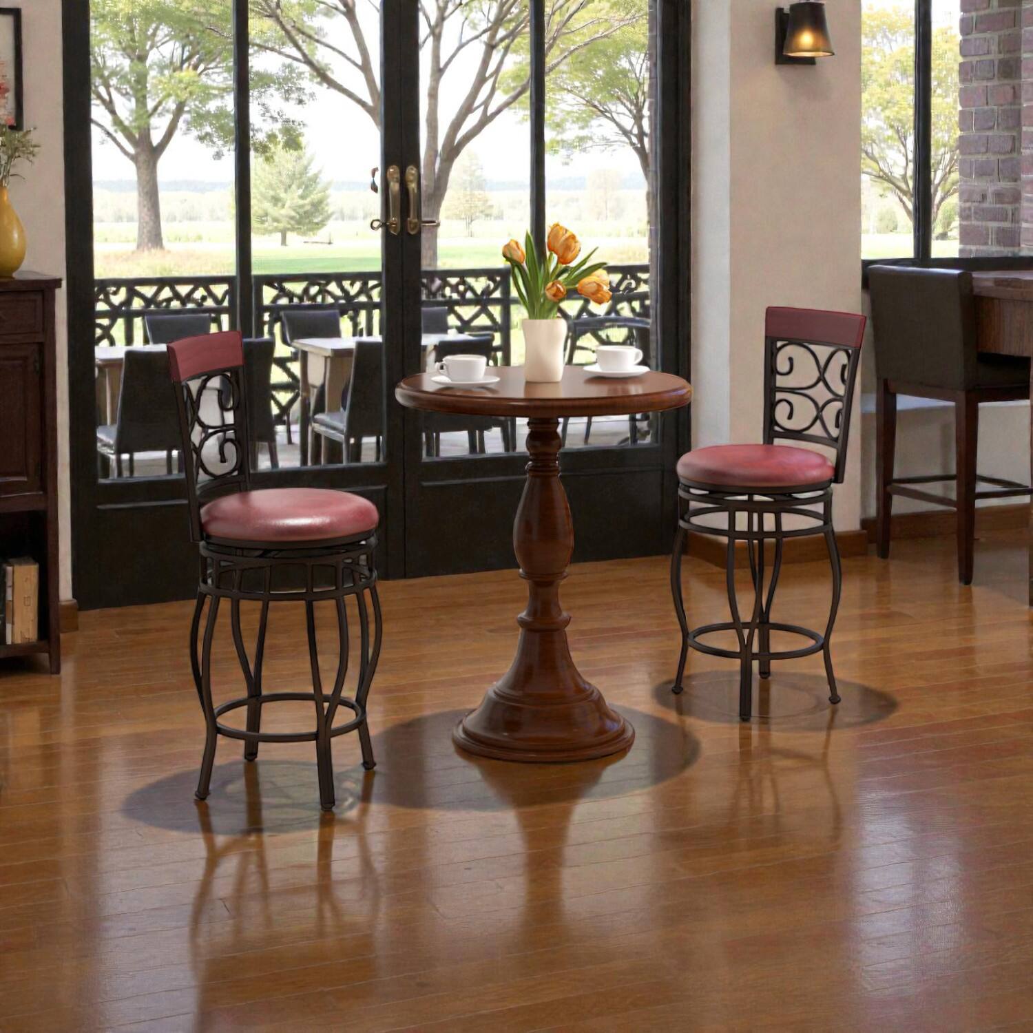 Front. Hivvago - Set of 2 Counter-Height Stools with Backrest and 26-Inch Seating Height - Cherry+Brown.