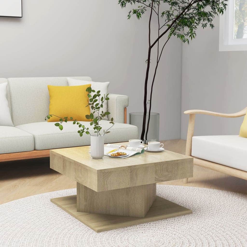 Boyel Living - 22.4 x 22.4 x 11.8 in. Square Engineered wood Small Simple Coffee Table in Sonoma oak - Beige