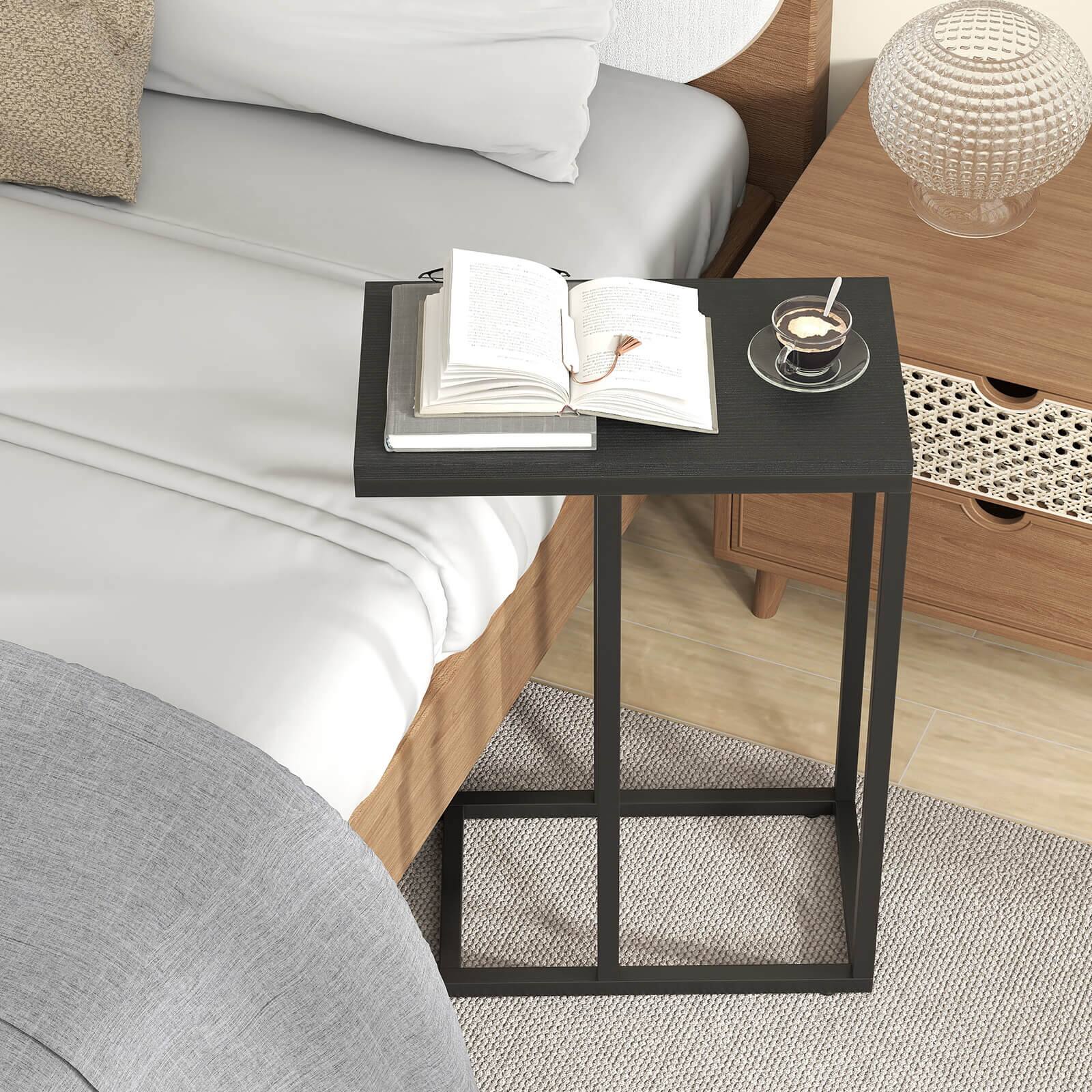 Alt View 1. Costway - Costway C-shaped Side Table Industrial Sofa Table with Heavy-duty Metal Frame Black - Rustic Brown + Black.