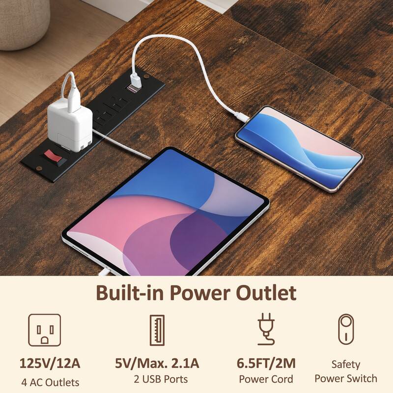 Built-in Power Outlet

125V/12A
4 AC Outlets

5V/Max. 2.1A
2 USB Ports

6.5FT/2M Safety Power Cord

Power Switch