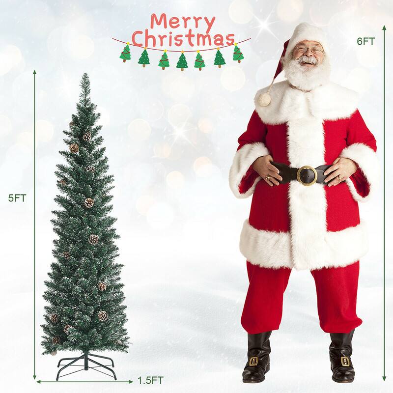 WELLFOR 5ft Snow Flocked Pencil Christmas Tree, Unlit Artificial Tree ...