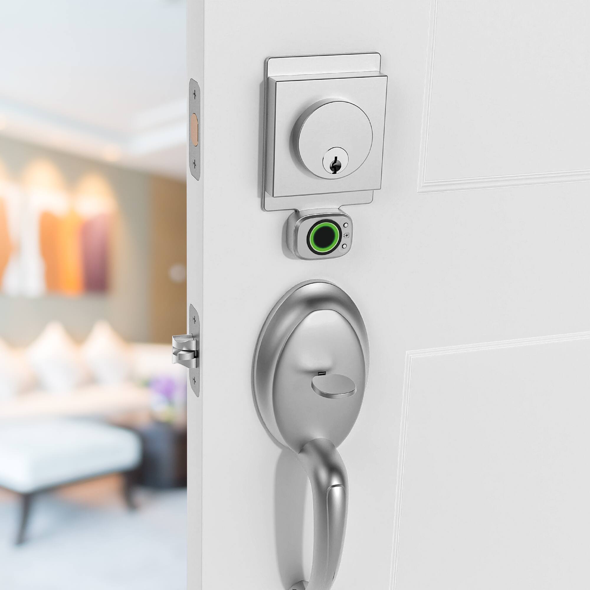 Alt View 17. Lockly - Flex Touch Pro Retrofit Smart Lock - Satin Nickel.