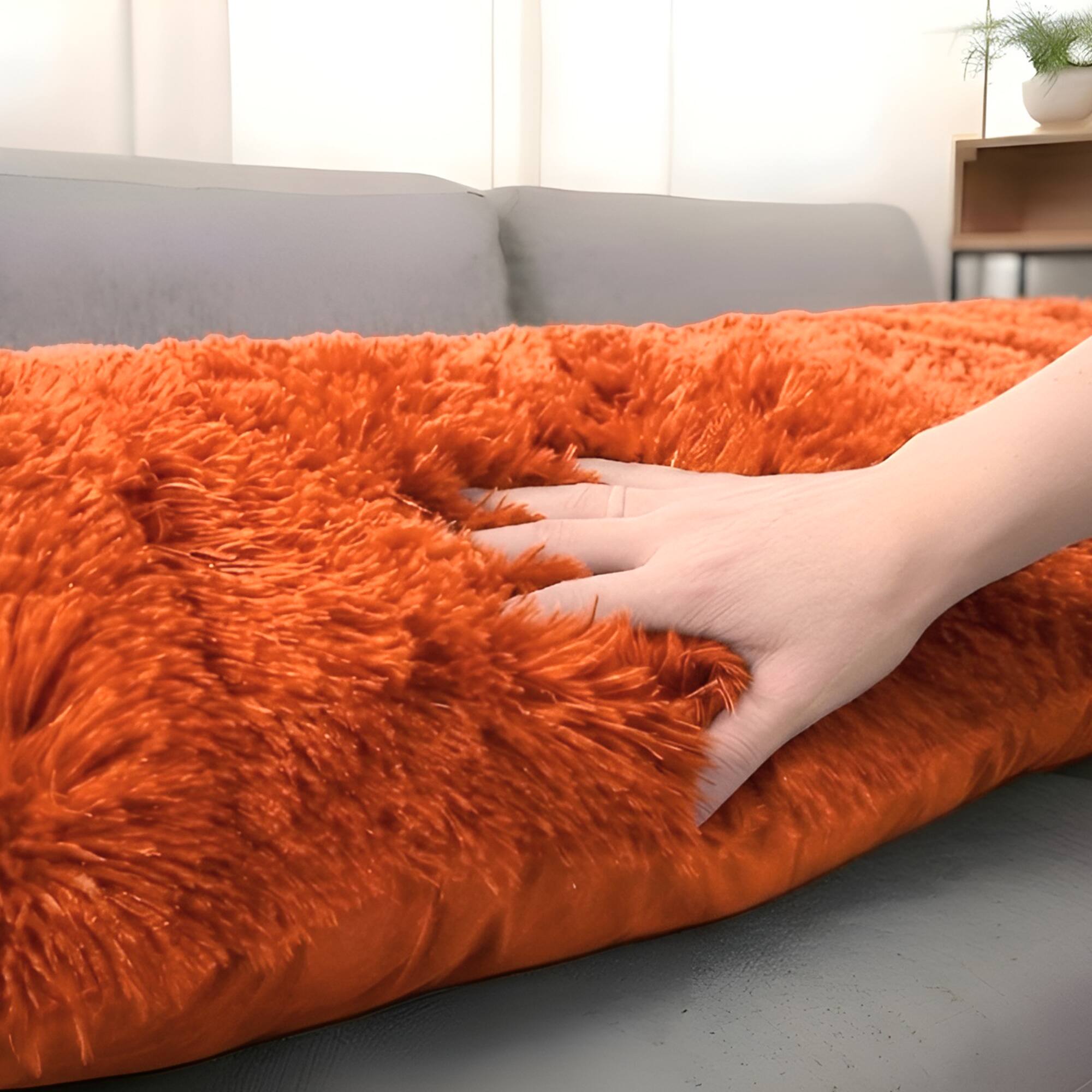 Left. Cheer Collection - Ultra Plush Long Hair Shaggy Faux Fur Body Pillow with Down Alternative Fill, 20 x 54 in - Rust - Rust.