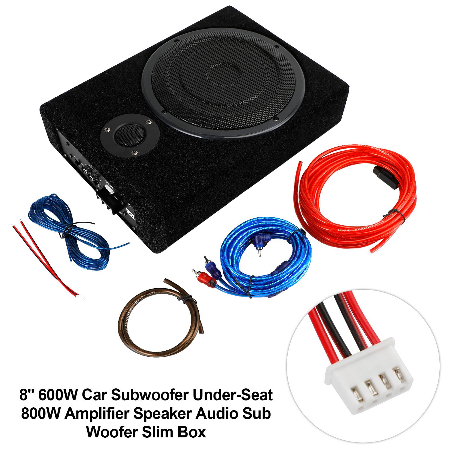 8" 600W Car Subwoofer Under-Seat 800W Amplifier Speaker Audio Sub Woofer Slim Box