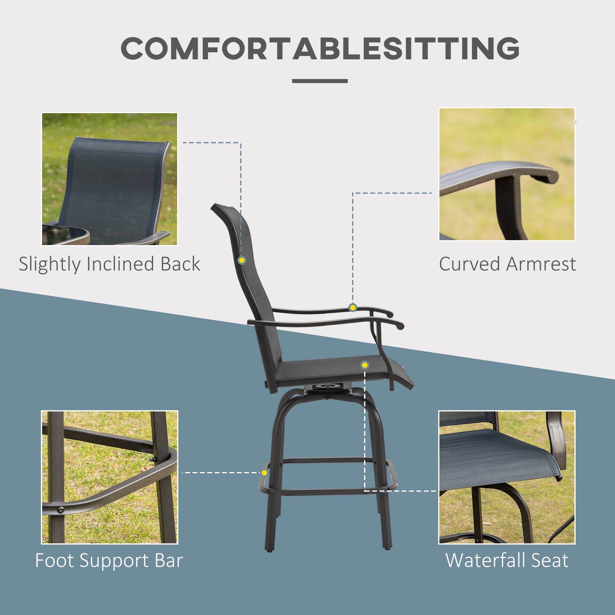 COMFORTABLESITTING - Slightly Inclined Back, Curved Armrest, Foot Support Bar, Waterfall Seat