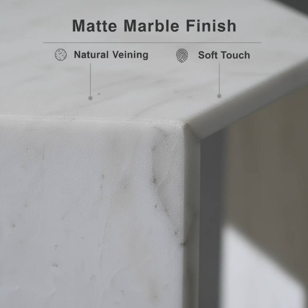 Matte Marble Finish  
Natural Veining  
Soft Touch