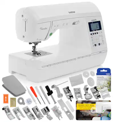brother Innovis Pacesetter i 5
JL FAGT M 15
x + 1 D D i 1s 1o I 1 11 1 w B 11 5 i!
2n DI A
PS500
brother Innovis
Puck
READY. SET. SEW:
A Quick Start Guide for Your Sewing Machine
LEARN HOW TO THREAD NEEDLES, ADJUST STITCHES AND MORE
