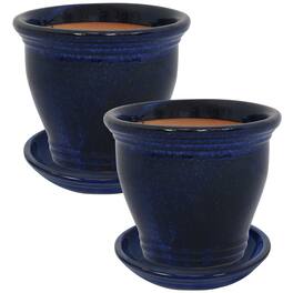 Sunnydaze - 11” Round Studio Planters with Saucers - Imperial Blue