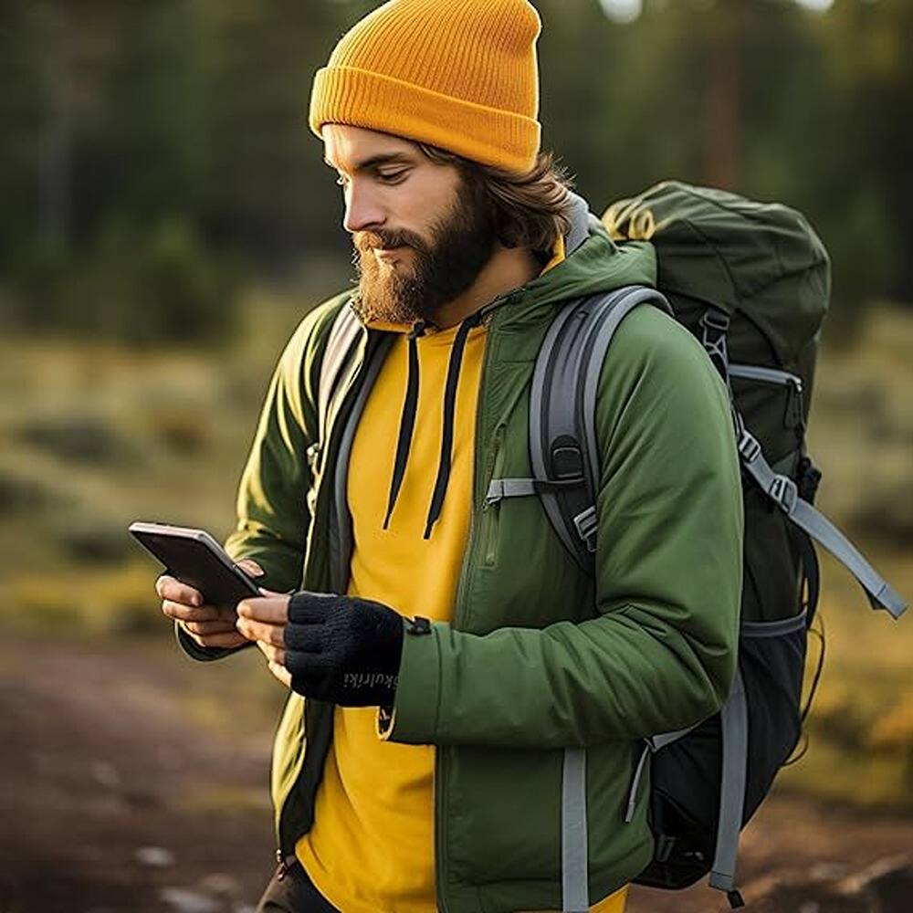 Back. THIRSTY TURTLE - Fingerless Merino Wool Gloves for Men and Women, Warm and Comfortable for Cold Weather and Winter Use - Black.