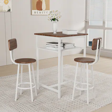 Front. APRILSOUL - Bar Table Equipped with 2 Bar Stools Backrest Partition - brown.