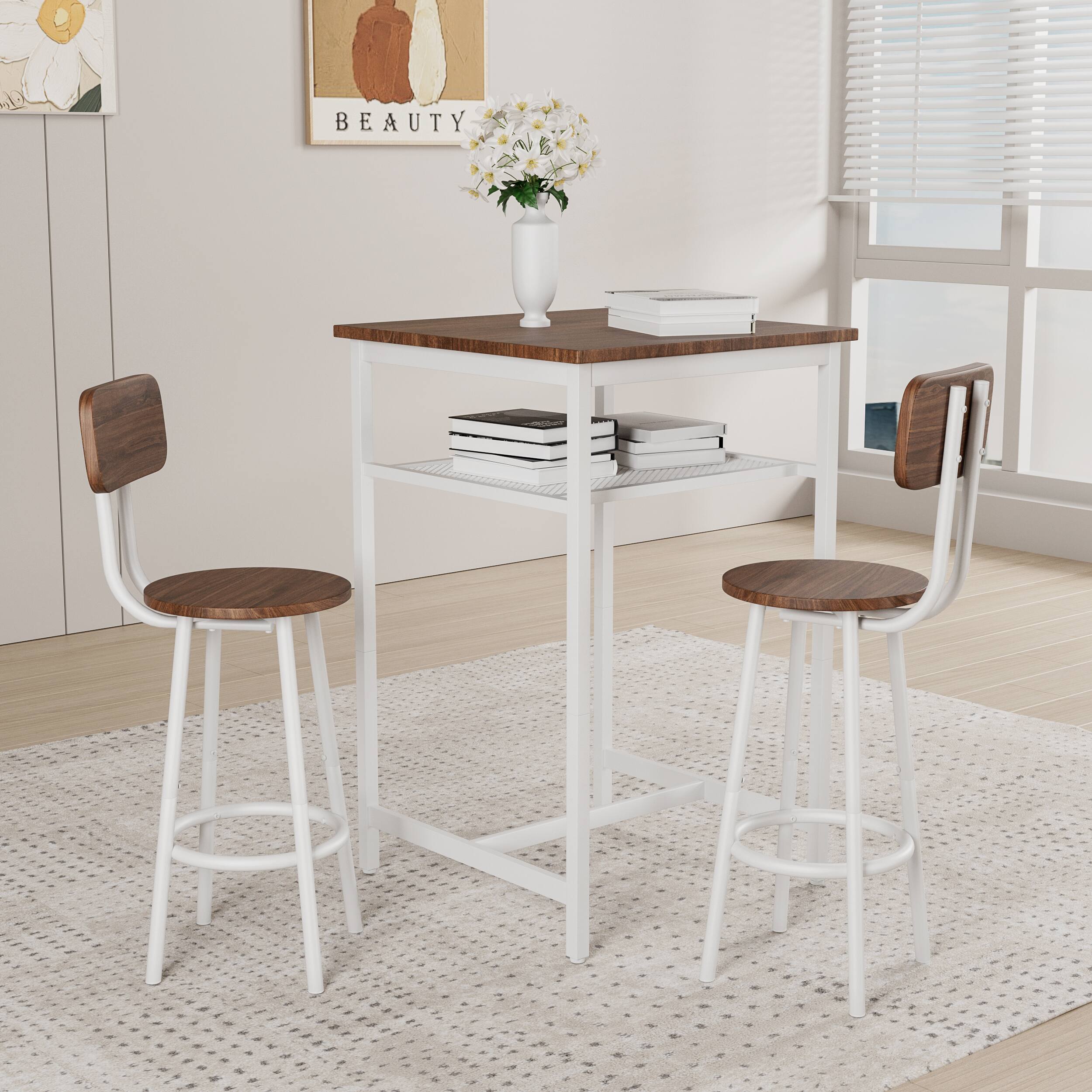 Front. APRILSOUL - Bar Table Equipped with 2 Bar Stools Backrest Partition - brown.