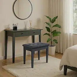 Songmics Home - Piano Bench with Padded Cushion and Storage Compartment for Music Books, Vanity Stool, Tufted Wooden Piano Seat - Black