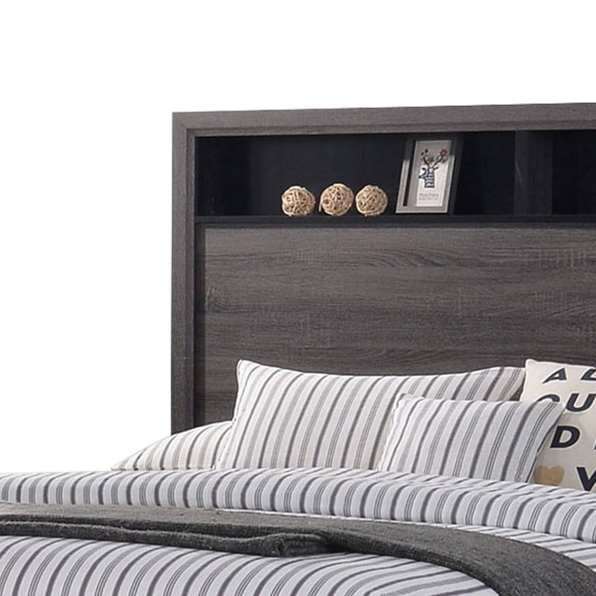Alt View 1. Manhattan Lane - Transitional Wooden Queen Size Platform Bed with Bookcase Headboard - Gray.
