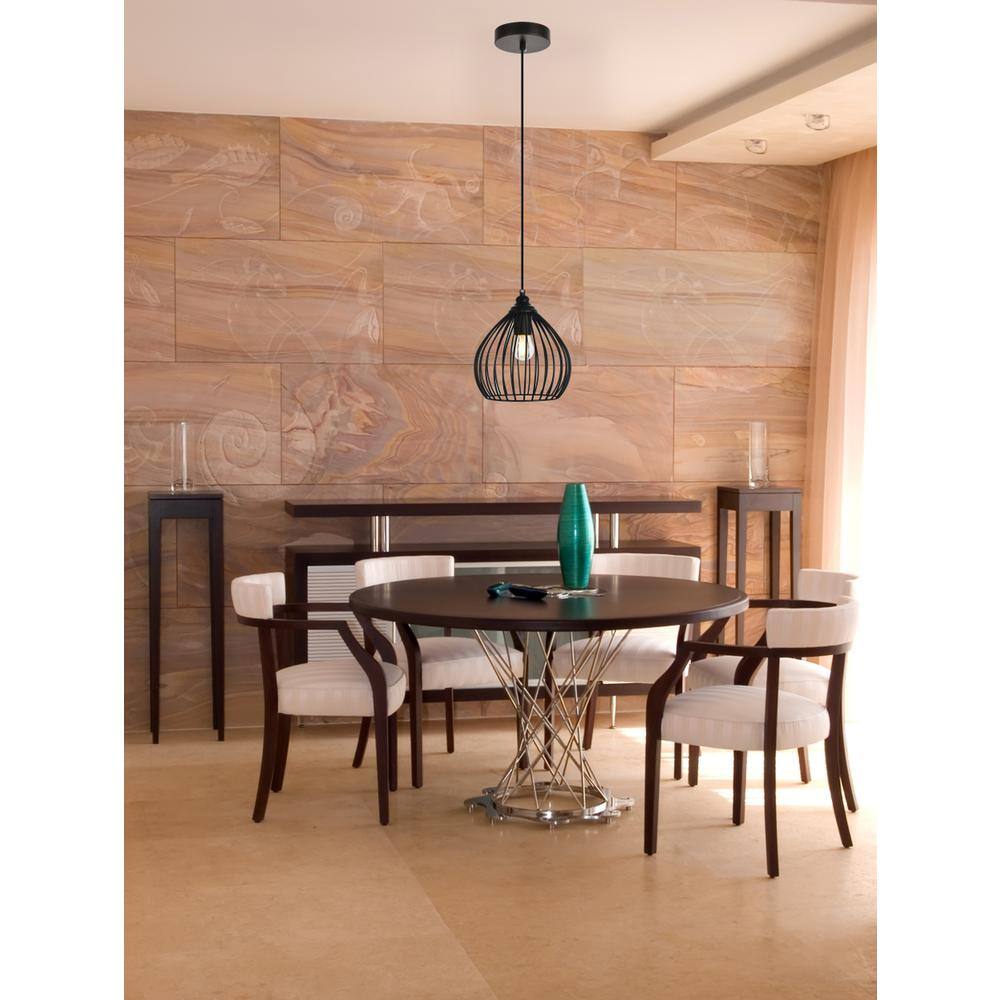 Back. Living District - Sayer Collection Pendant D7.9 H8.9 Lt:1 Black Finish - Black.