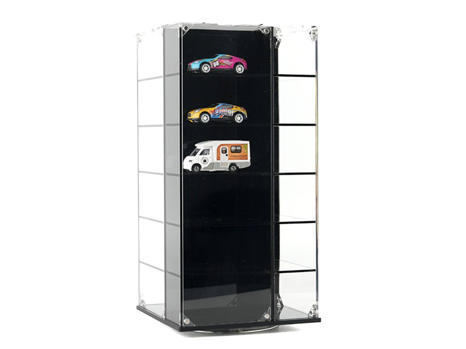 Alt View 3. Mijo Exclusives - Acrylitower Showcase 24 Car Display Desktop Spinner with Cover "Mijo Exclusives" for 1/64 Scale Models.