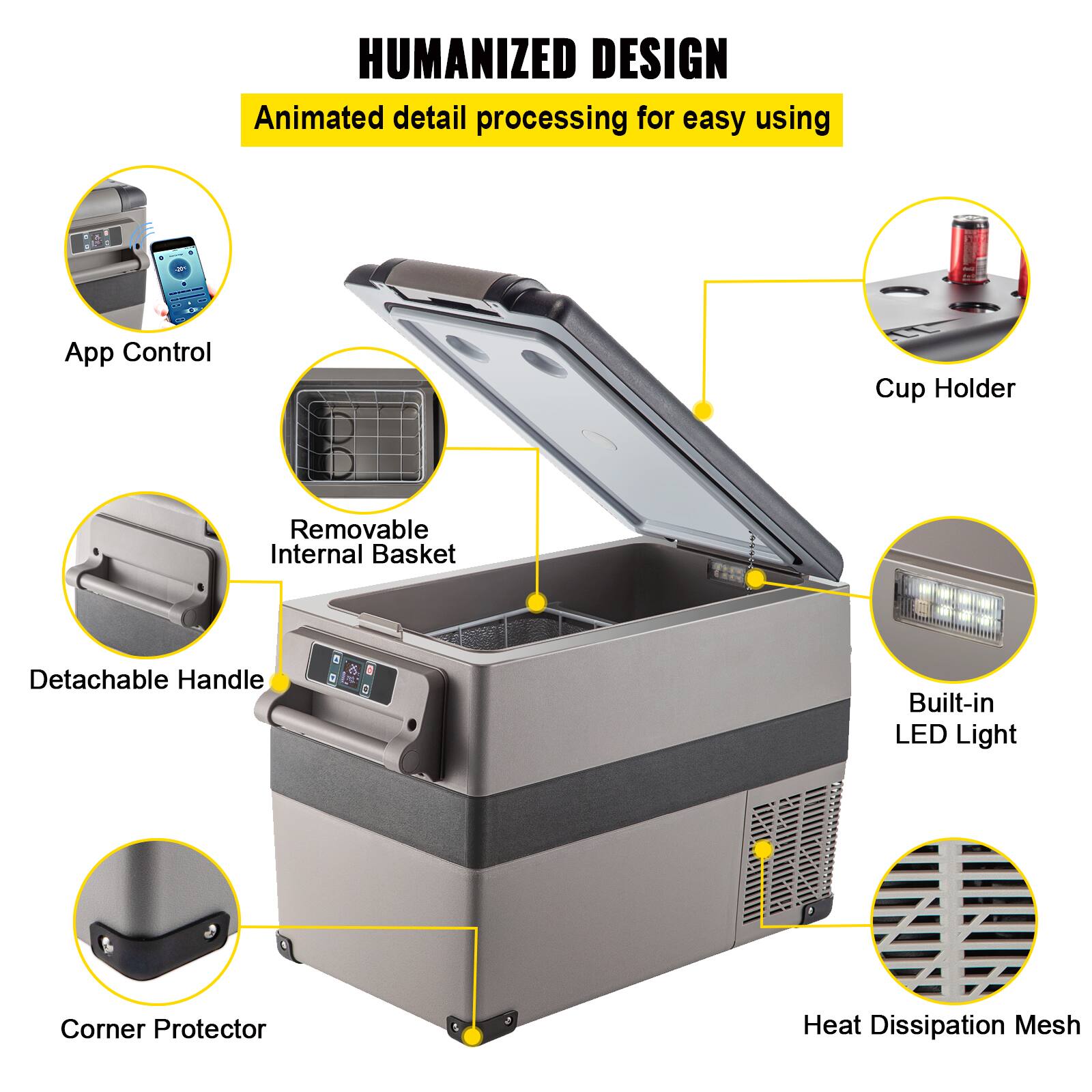 HUMANIZED DESIGN
Animated detail processing for easy using

- App Control
- Cup Holder
- Removable Internal Basket
- Detachable Handle
- Built-in LED Light
- Corner Protector
- Heat Dissipation Mesh