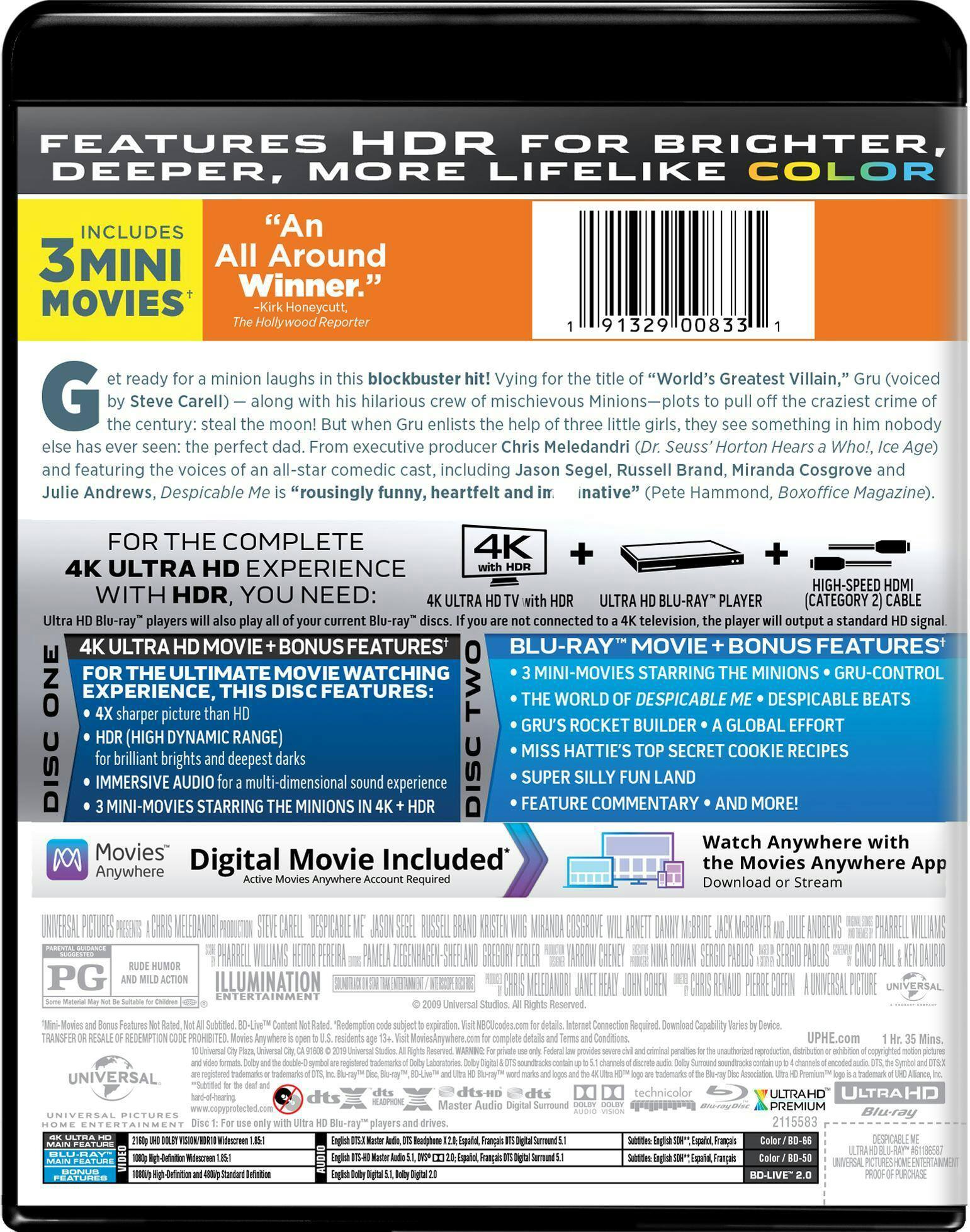 Back. Despicable Me   - 4K Blu-Ray.