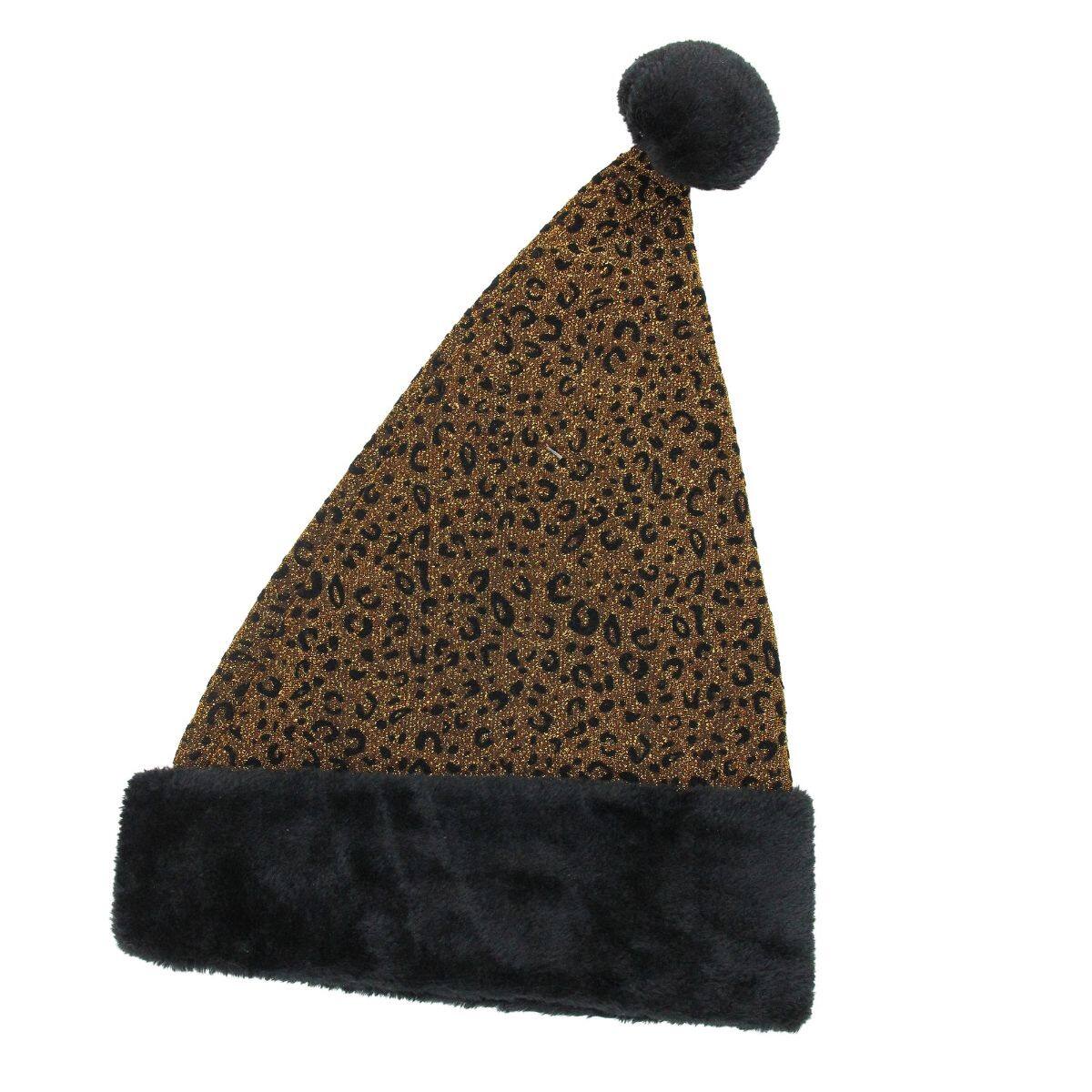 Alt View 1. St. Nick's Choice - Brown and Black Metallic Leopard Santa Hat Unisex Adult Christmas Costume Accessory - One Size - Brown.