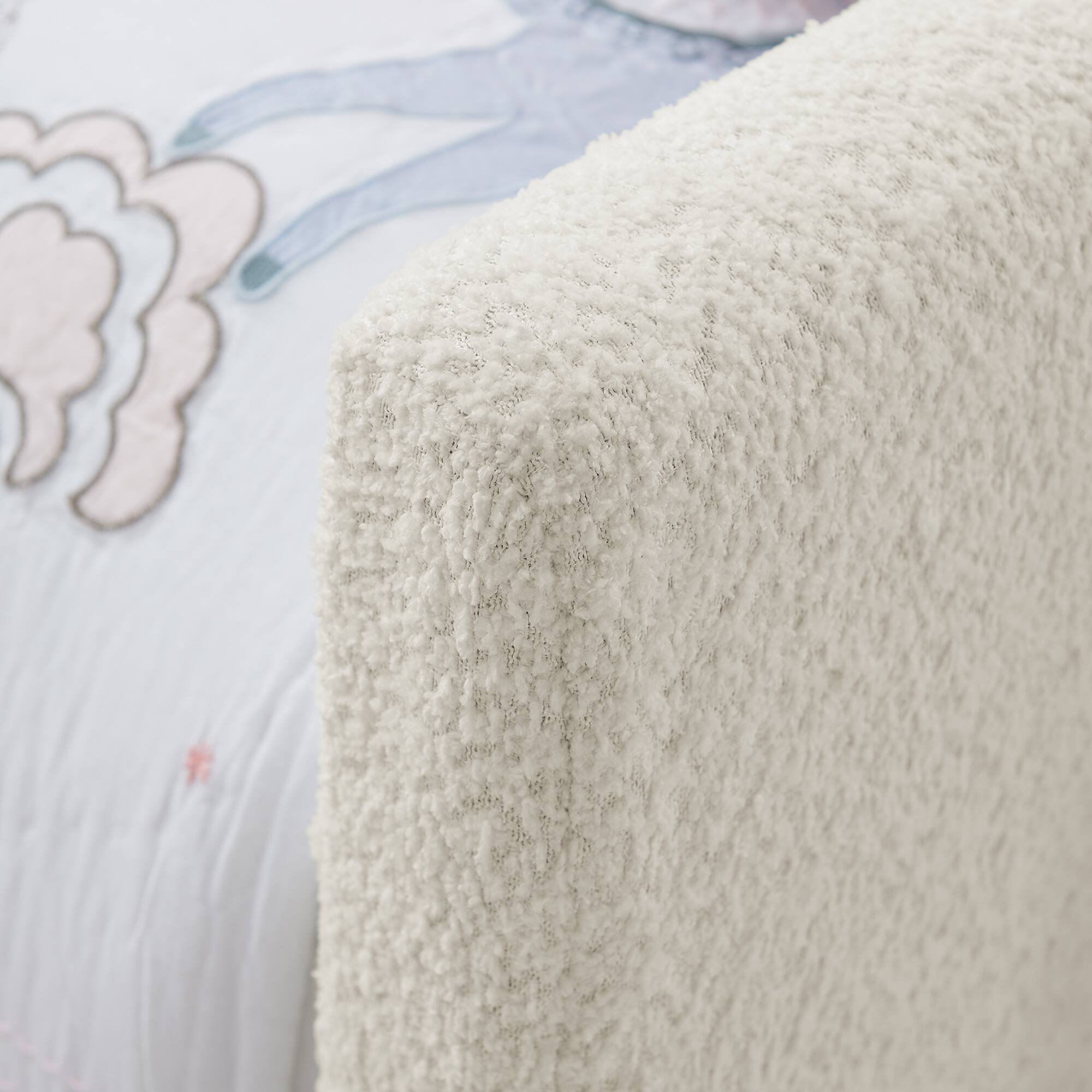 Alt View 1. GOODSILO - Twin Size Upholstered Platform Bed with Playful Bunny Ear Headboard and Safety Features in Soft Neutral Fabric - Beige.