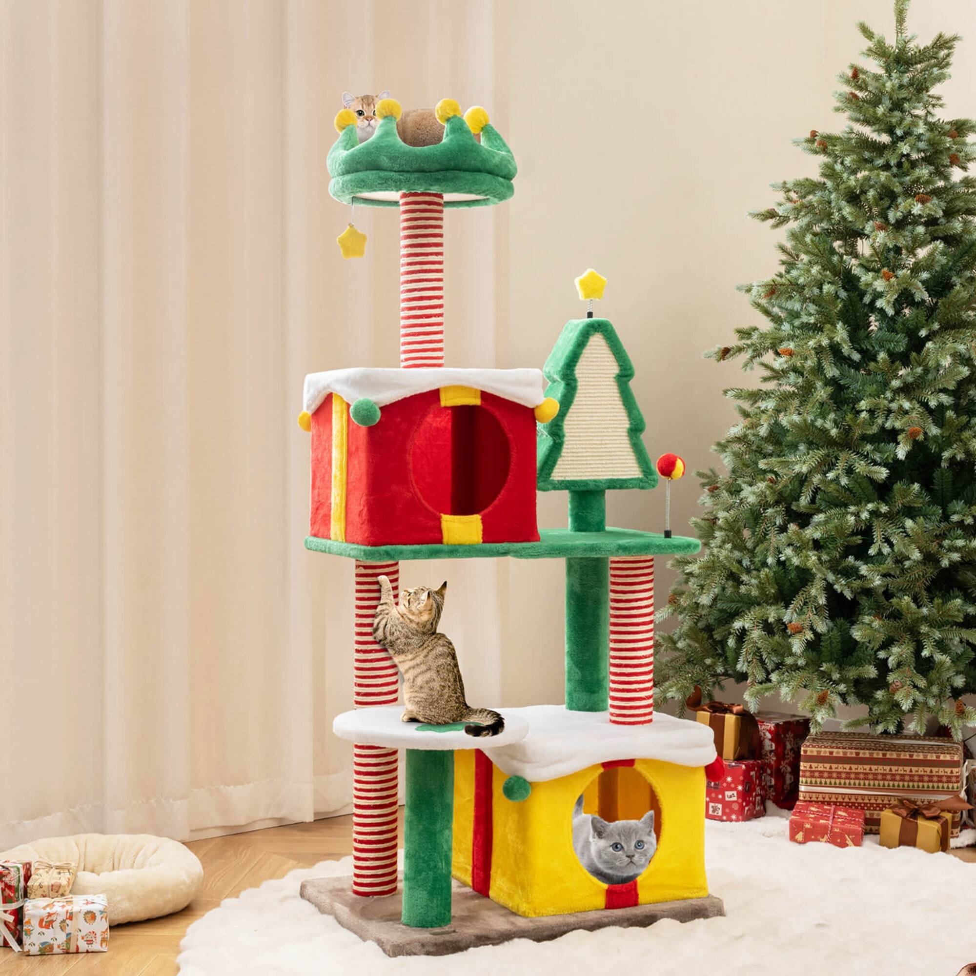 Alt View 1. Costway - Costway Christmas Cat Tree for Indoor Cats with Sisal Scratching Posts Carpet Plush Perch - Multicolor.