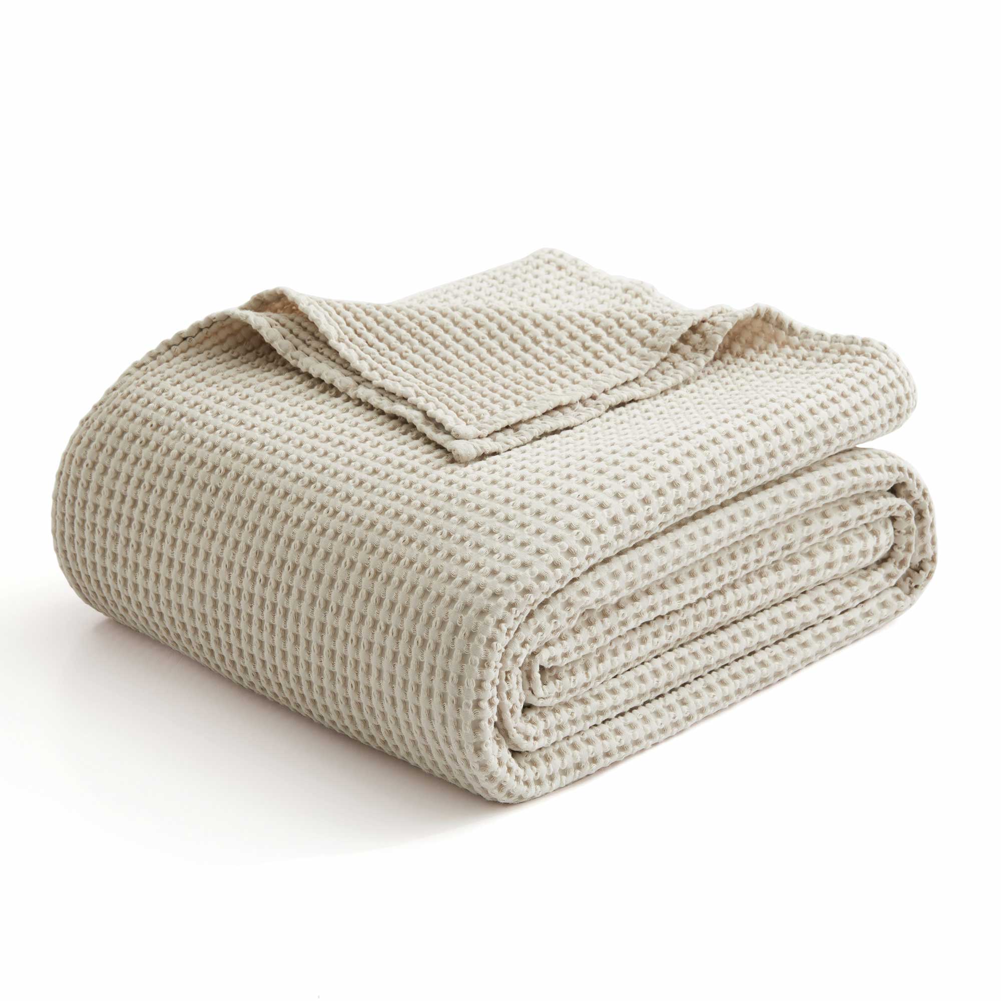 Alt View 1. Peace Nest - Peace Nest 100% Egyptian Cotton Waffle Textured Throw Blanket, Cream, Full/Queen - Cream.