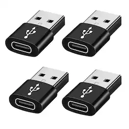 Qixxronics - 4-PACK USB to USB C Adapter, USB-C Female to USB-A Male Adapter Type C Converter - Black