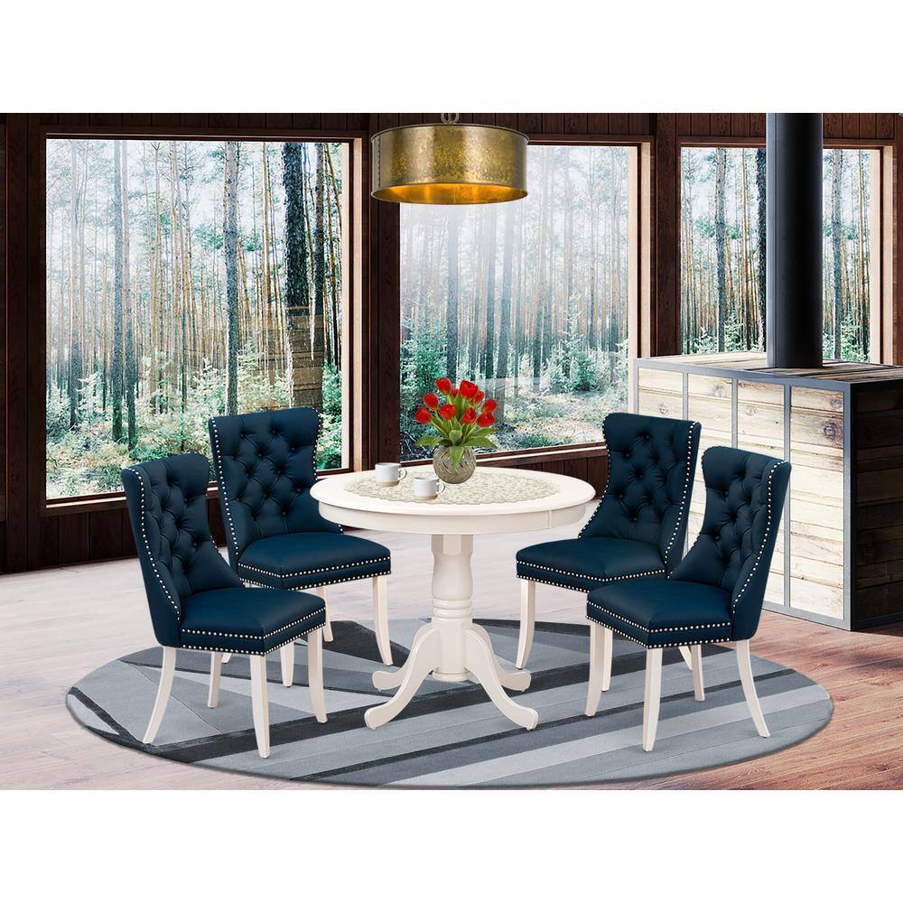 Left. East West Furniture - East West Furniture ANDA5-LWH-29 5 Piece Dining Room Set Consists of a Round Kitchen Table with Pedestal and 4 - White.