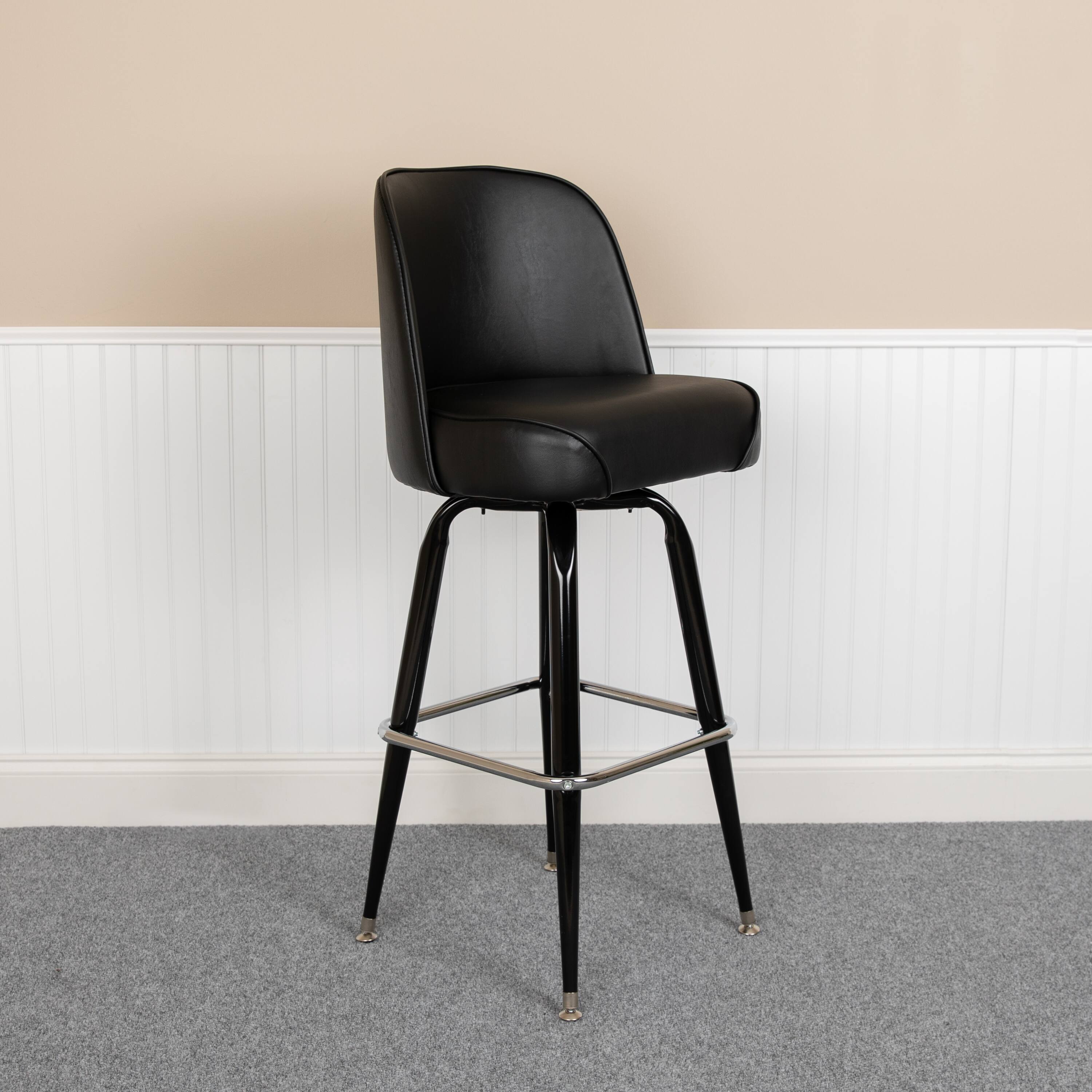 Alt View 12. Alamont Home - James Metal Barstool with Swivel Black Vinyl Upholstered Bucket Seat and Footrest - Black.