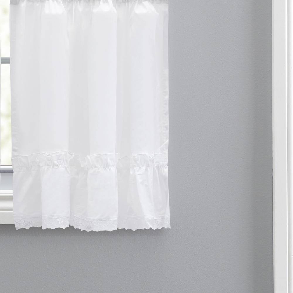 Left. Ellis Curtain - Ellis Curtain Madelyn Ruflled Victorian 1.5" Rod Pocket Window Curtain Tiers 82"x45" White - White.