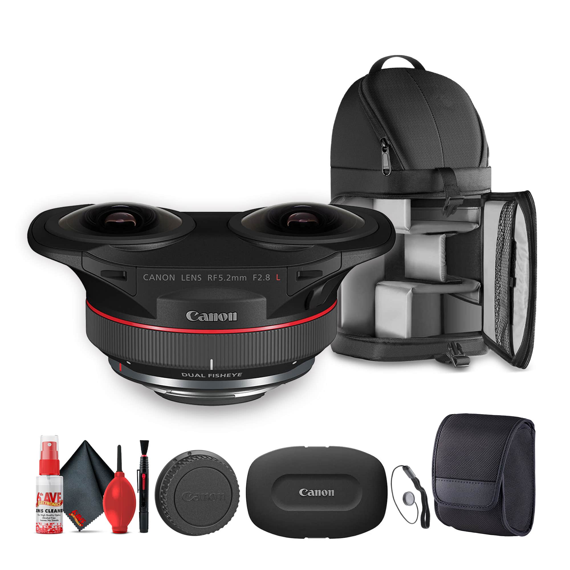 Canon - RF 5.2mm f/2.8 L Dual Fisheye 3D VR Lens + Sling Backpack + Cleaning Kit + More - Black