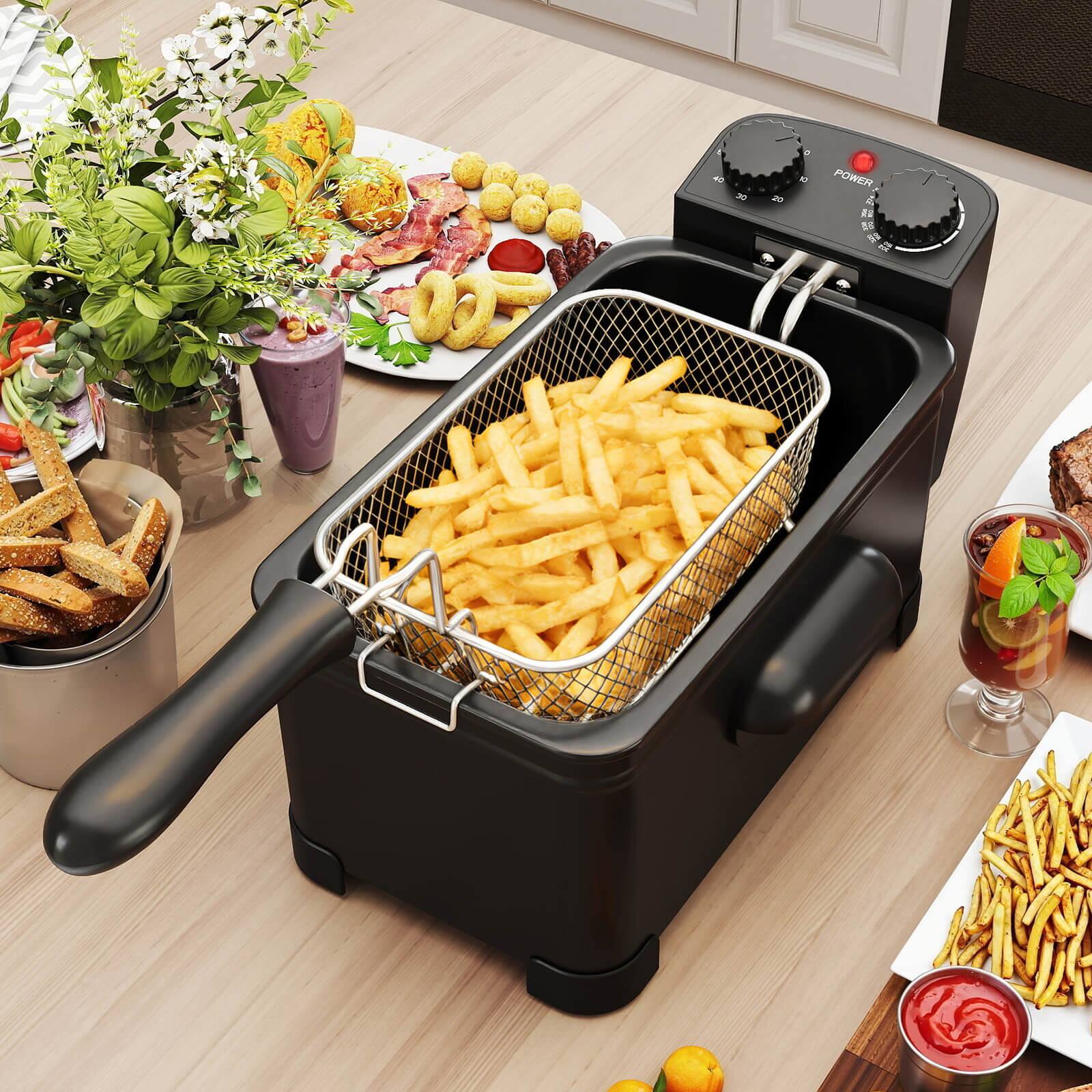 Alt View 3. Costway - Costway 3 Liter Electric Deep Fryer 1700W Oil Fryer with Detachable Frying Basket - Black.