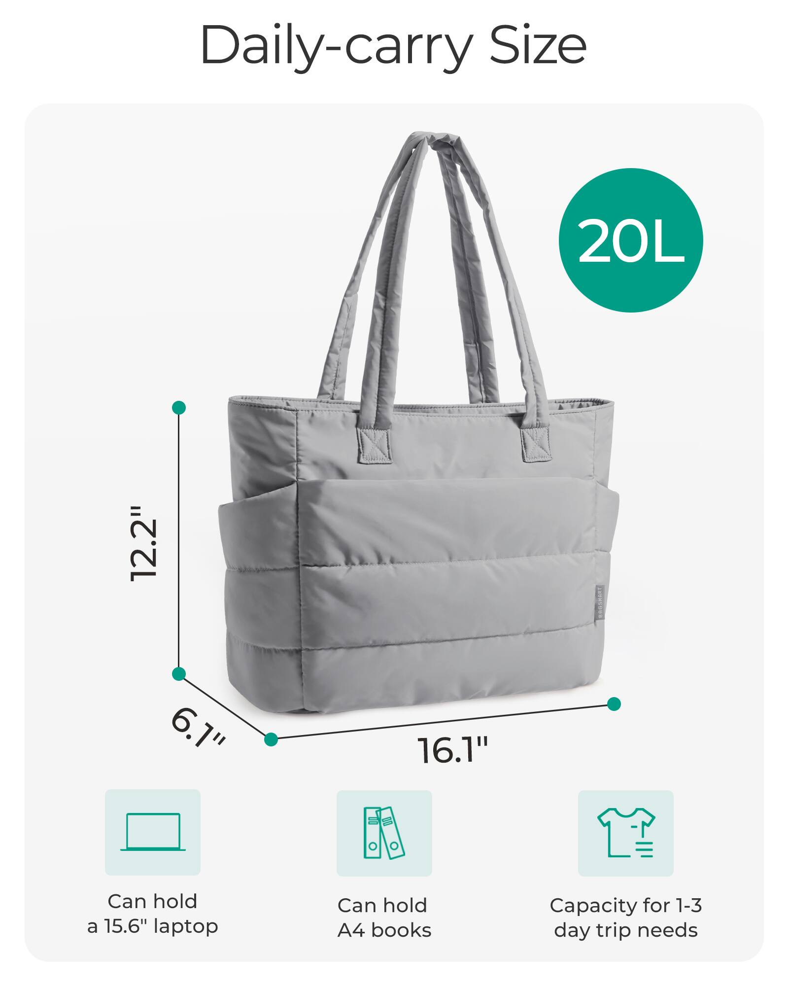 Daily-carry Size

20L

12.2"

6.1"

16.1"

Can hold a 15.6" laptop

Can hold A4 books

Capacity for 1-3 day trip needs