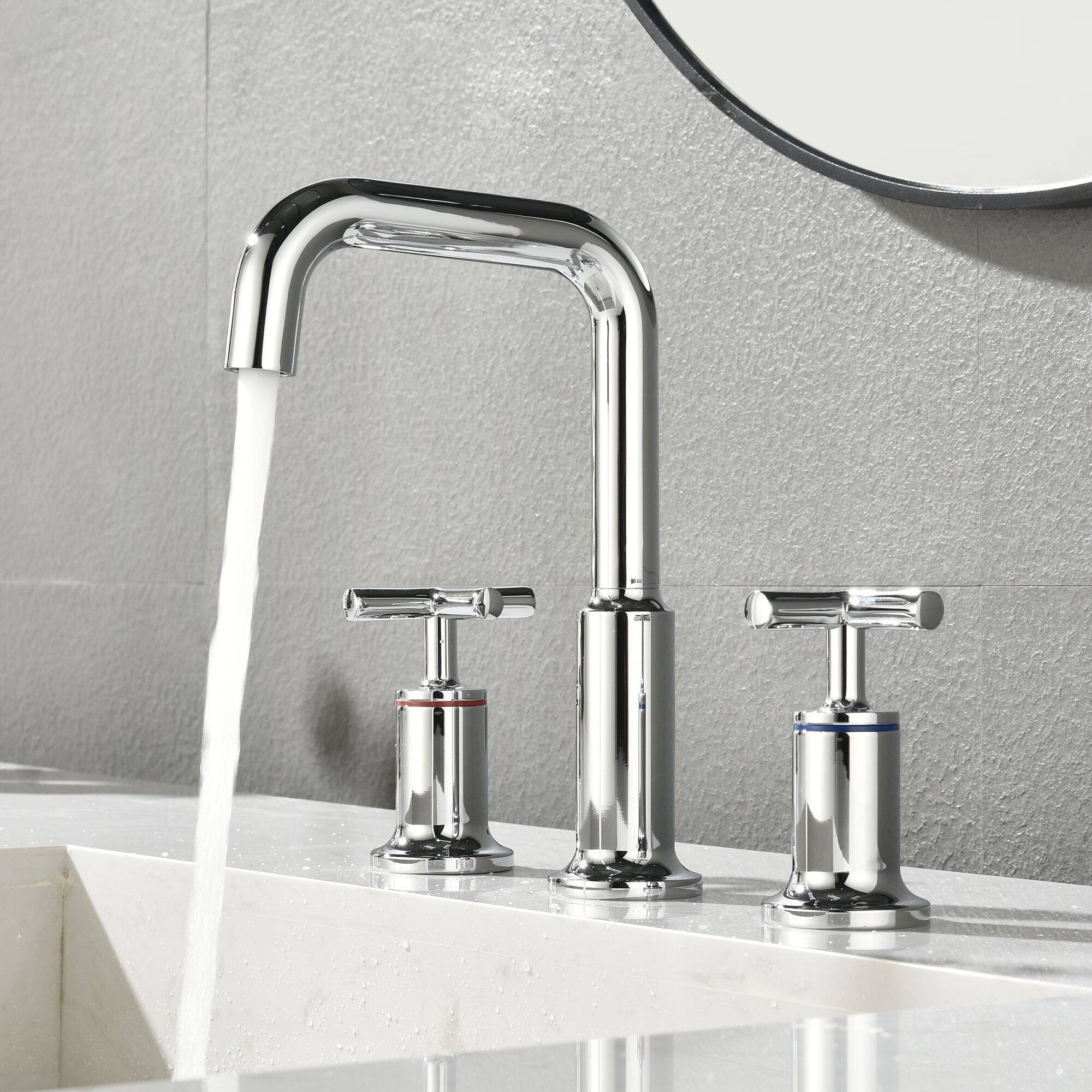 Alt View 10. Boyel Living - Brass 8 Inch Widespread Double Handle Bathroom Faucet with Water Supply Hoses and Quick Connected Hose in Chrome - Chrome.
