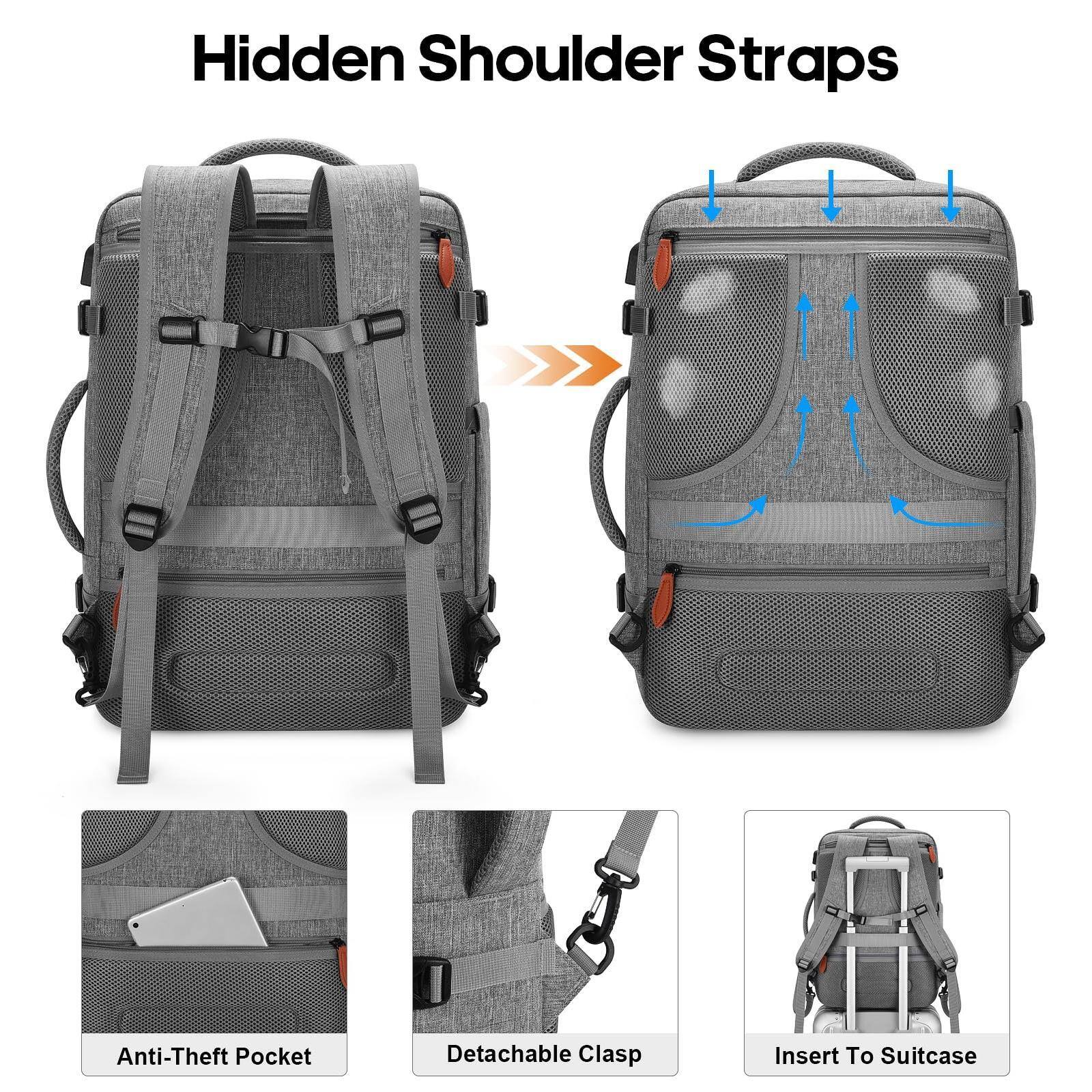 Alt View 1. Live At Space - Travel Backpack  42l Carry On Luggage Flight Approved Expandable Laptop - Black (Backpack With 4 Packing Cubes).